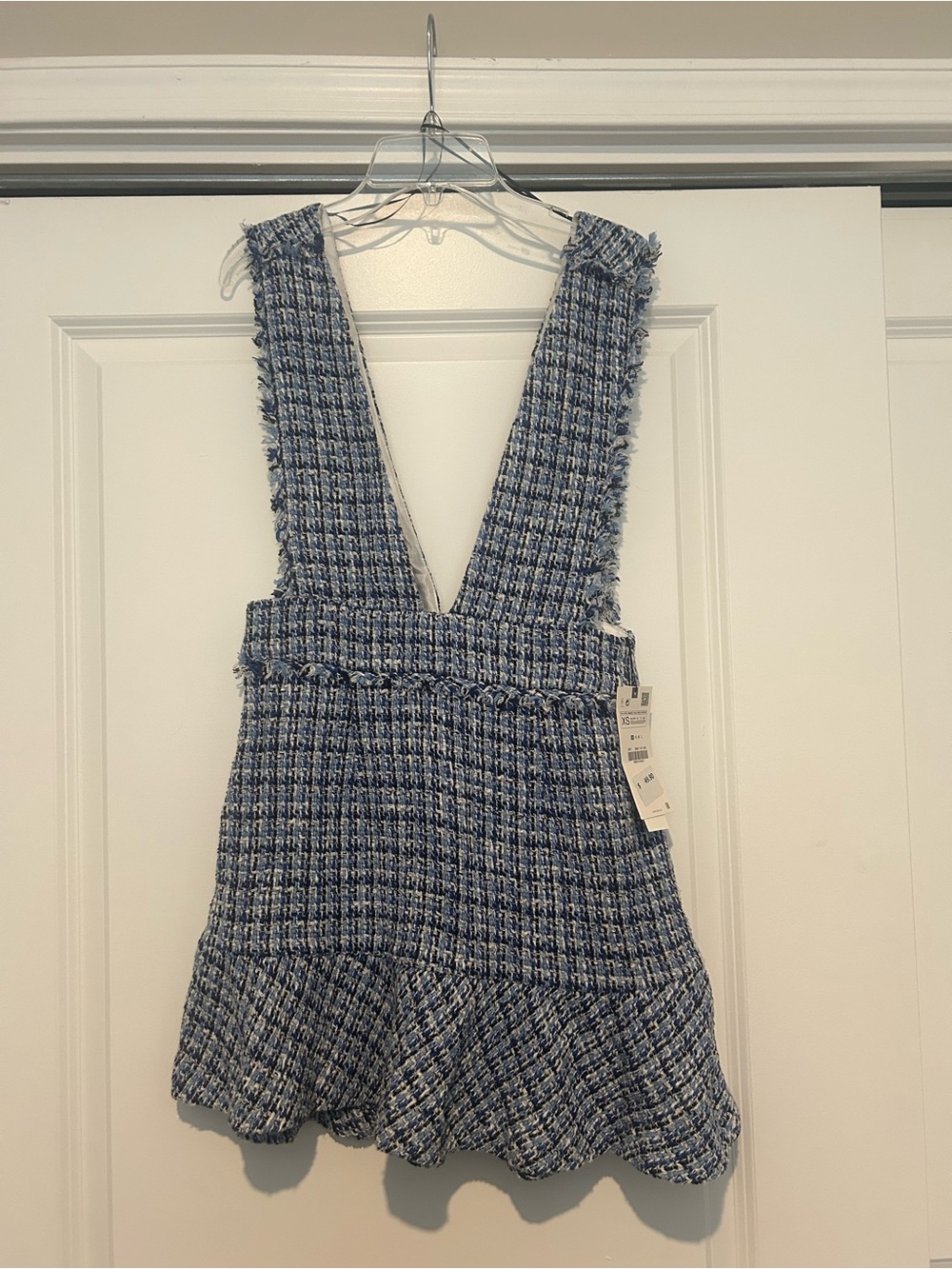 Zara Blue Tweed Deep V Mini Dress